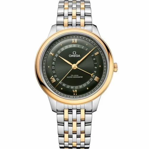 Omega De Ville Prestige Co-Axial Master Chronometer Pointer Date 42 Stainless Steel / Yellow Gold / Green Sunburst / Bracelet 434.20.42.22.10.001 (43420422210001)